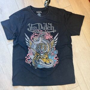 Von Dutch gray washed black t shirt blinged letter